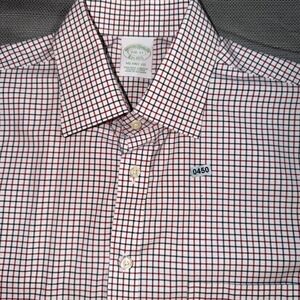 Brooks Brothers Milano Fit Gingham Dress Shirt Mens 15.5 33 Red Navy White
